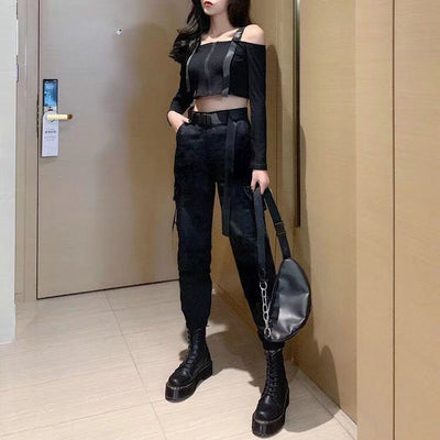 High Waist Pocket Slim Trousers