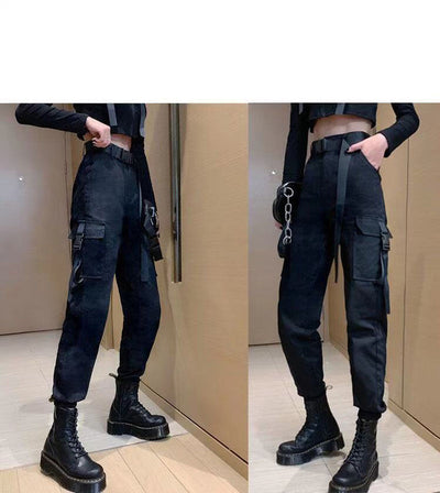 High Waist Pocket Slim Trousers