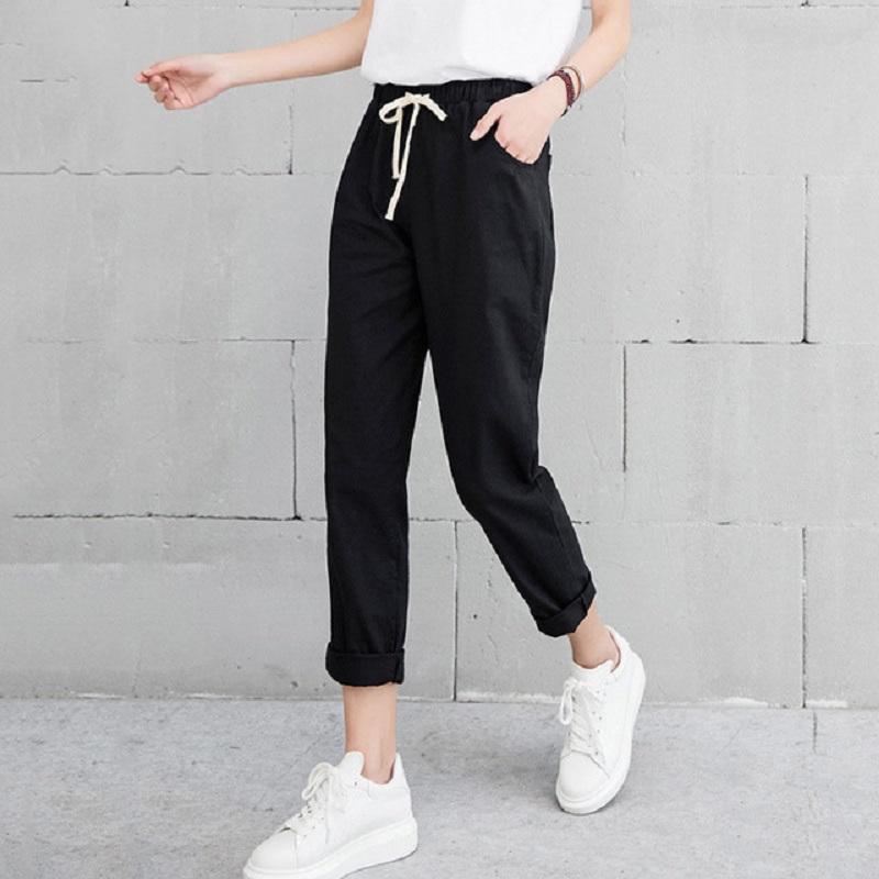 Elastic Mid Waist Black Trousers